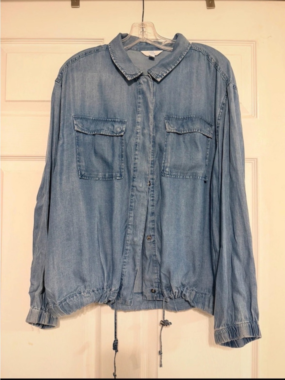 Time and Tru Light Blue Denim Drawstring Hem Jacket